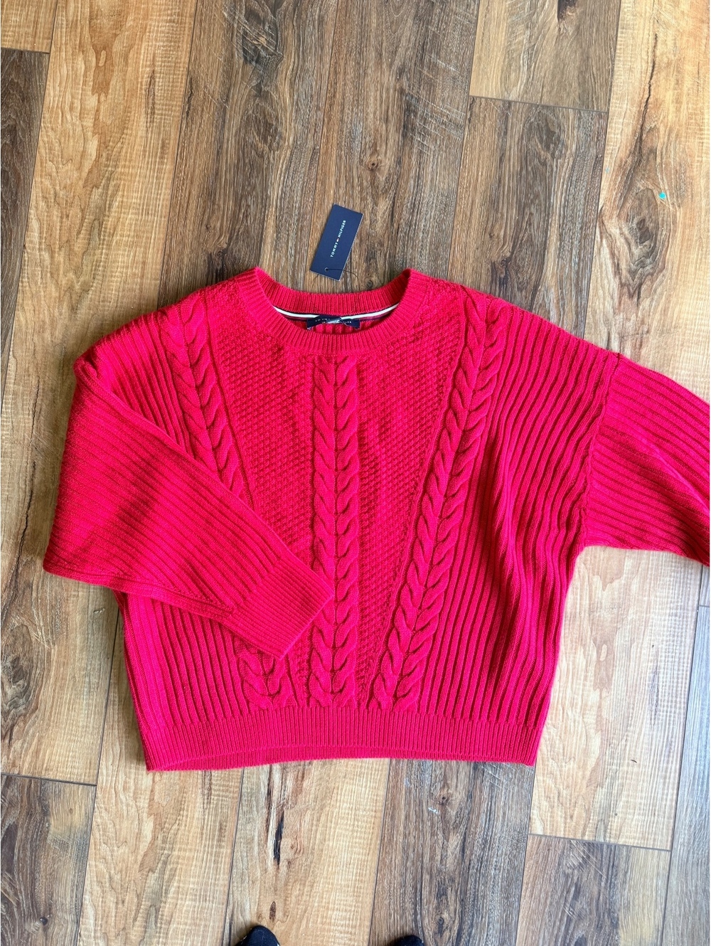 Tommy Hilfiger Bobbi Sweater Women’s XL Red Cable Knit Crewneck NWT